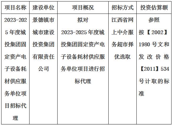 2023-2025年度城投集團固定資產電子設備耗材供應服務單位項目招標代理計劃公告