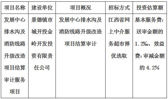 發(fā)展中心排水溝及消防線路升級改造項目結算審計服務項目計劃公告