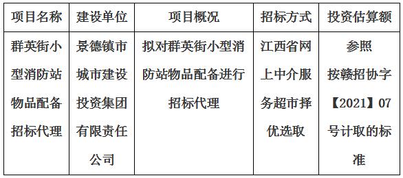 群英街小型消防站物品配備招標(biāo)代理計劃公告