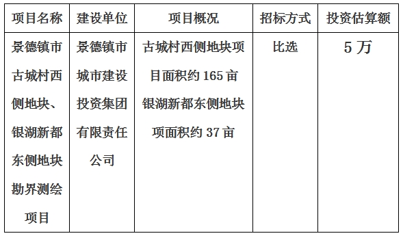 景德鎮(zhèn)市古城村西側地塊、銀湖新都東側地塊勘界測繪項目計劃公告