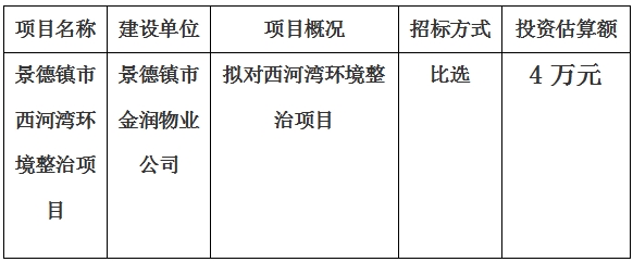 景德鎮(zhèn)市西河灣環(huán)境整治項目計劃公告