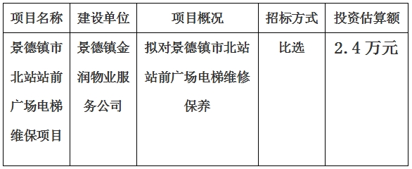 景德鎮(zhèn)市北站站前廣場電梯維保項(xiàng)目計(jì)劃公告