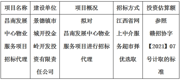 昌南發(fā)展中心物業(yè)服務(wù)項(xiàng)目招標(biāo)代理計(jì)劃公告