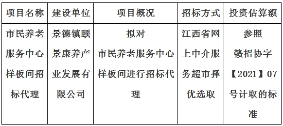 市民養(yǎng)老服務(wù)中心樣板間招標代理計劃公告