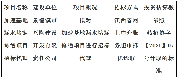 加速基地漏水堵漏修繕項目招標(biāo)代理計劃公告