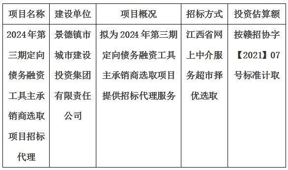 2024年第三期定向債務(wù)融資工具主承銷(xiāo)商選取項(xiàng)目招標(biāo)代理計(jì)劃公告