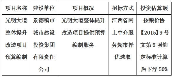 光明大道整體提升改造項目預(yù)算編制計劃公告