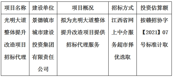 光明大道整體提升改造項目招標代理計劃公告